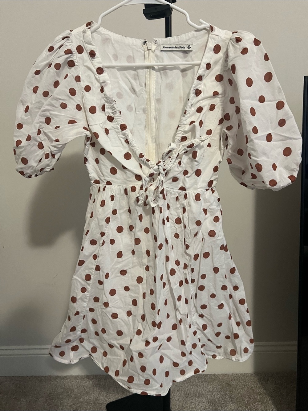 Abercrombie & Fitch White Mini Dress with Brown Polka Dots